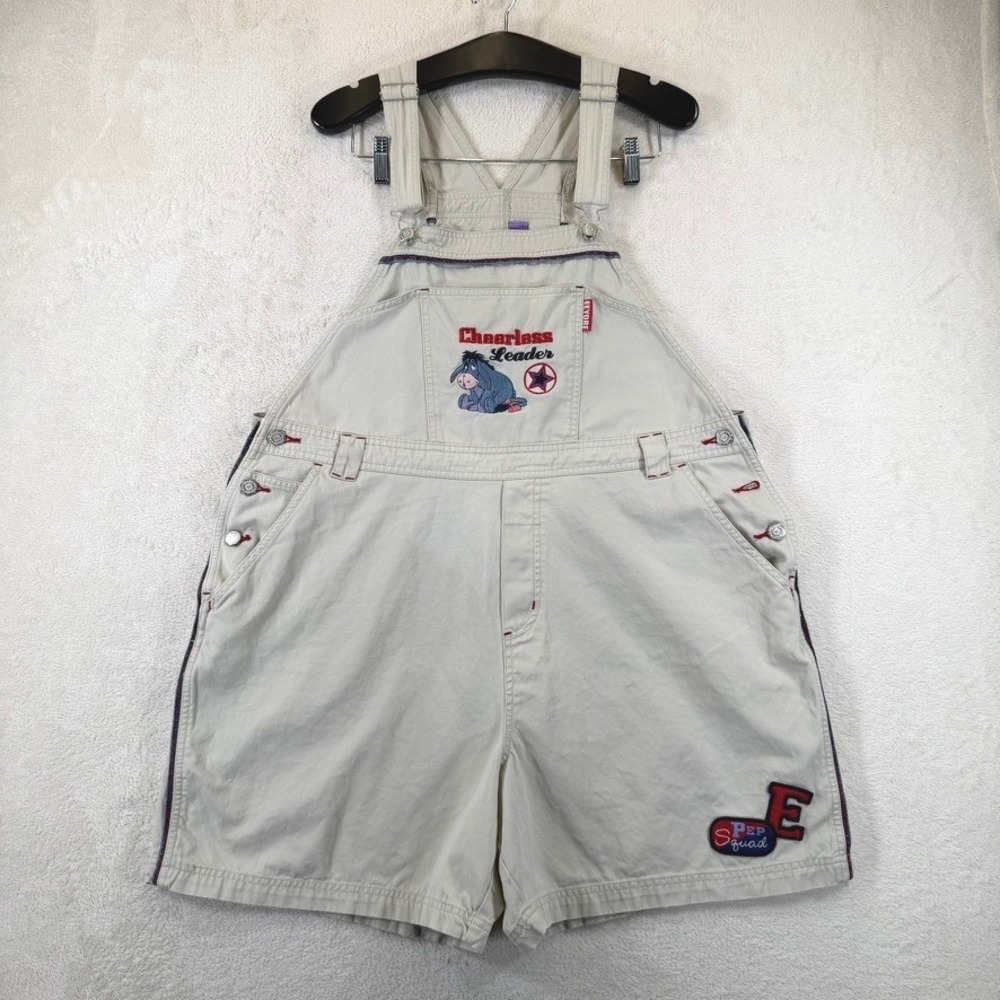 Vintage 90's Y2K Disney Eeyore Cheerless Leader Khaki Shortalls Overalls 18/20